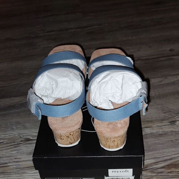 mysoft Womens Wooden grain  wedged Open Toe Chunky Heel Sandals  Sz 9 NWB - Picture 5 of 9